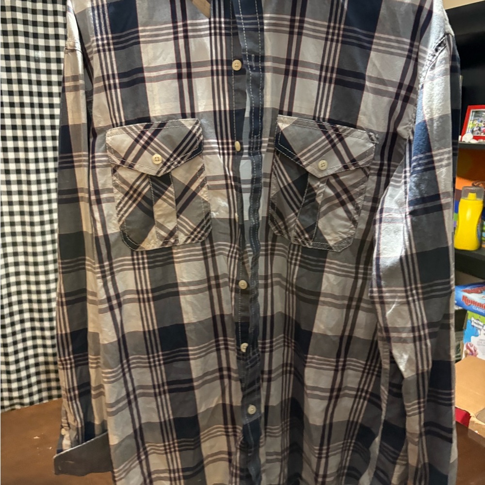 Men's Plaid Shirt - Black and Gray
